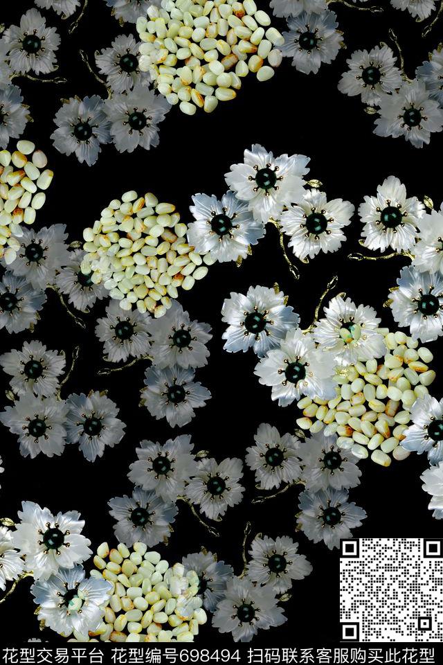珠宝玉石图案和田玉仔玉石花饰数码印花花型下载（图片编号: 698494） - 瓦栏（Walan）