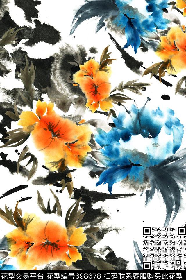 手绘泼墨抽象数码印花花型下载（图片编号: 698678） - 瓦栏（Walan）