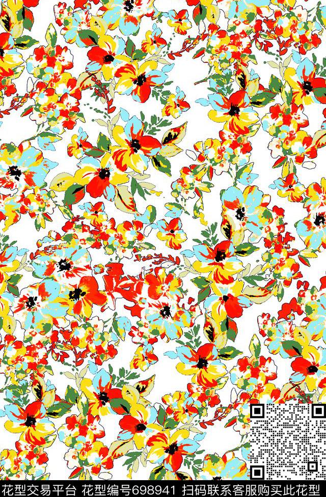 彩色大花朵 菊花--2.jpg - 698941 - 大花 花朵 花卉 - 传统印花花型 － 女装花型设计 － 瓦栏