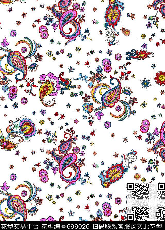 民族风 火腿纹.jpg - 699026 - 火腿花 佩斯利 腰果 - 传统印花花型 － 女装花型设计 － 瓦栏
