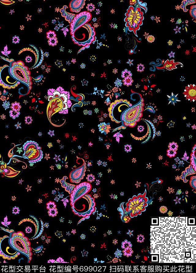 火腿花佩斯利腰果传统印花花型下载（图片编号: 699027） - 瓦栏（Walan）