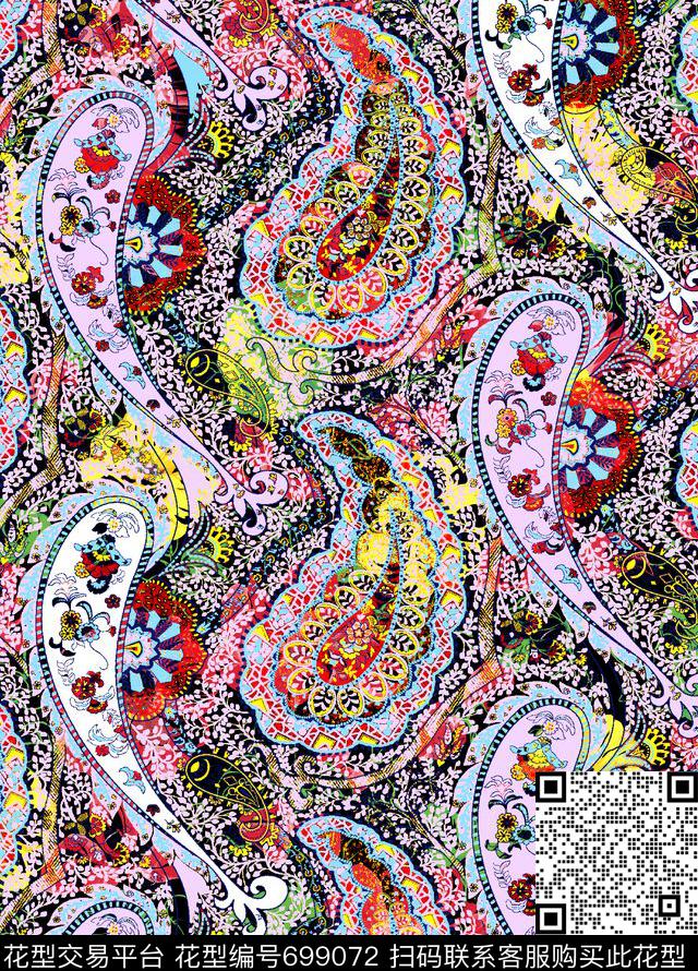 火腿花佩斯利腰果传统印花花型下载（图片编号: 699072） - 瓦栏（Walan）
