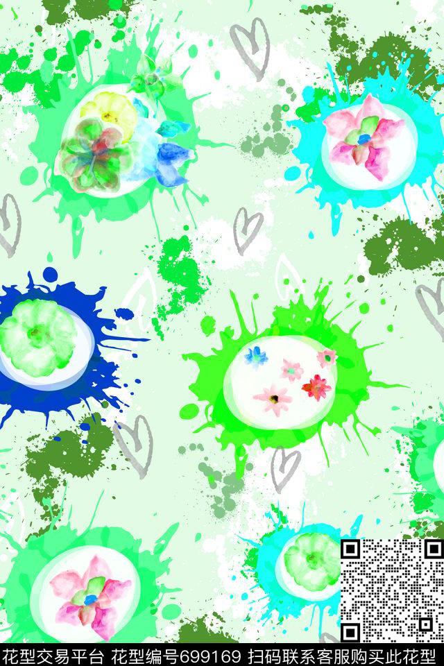 艺涂鸦术水彩墨迹8993c.tif - 699169 - 水彩 艺涂鸦术 墨迹 - 数码印花花型 － 女装花型设计 － 瓦栏