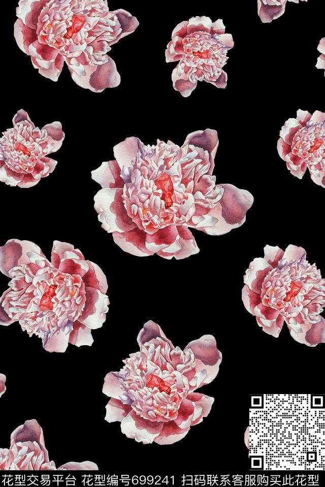 手绘花朵绽放数码印花花型下载（图片编号: 699241） - 瓦栏（Walan）
