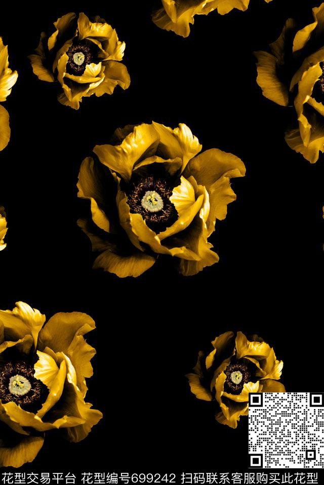 复古手绘花卉数码印花花型下载（图片编号: 699242） - 瓦栏（Walan）