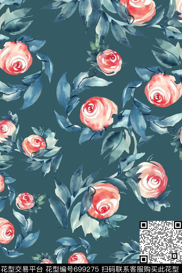 手绘日式花卉数码印花花型下载（图片编号: 699275） - 瓦栏（Walan）