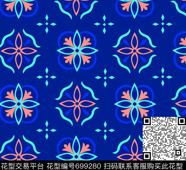 简单民族花-color 2.tif - 699280 - 几何图形 时尚女装 时尚简单瓷砖花 - 传统印花花型 － 女装花型设计 － 瓦栏