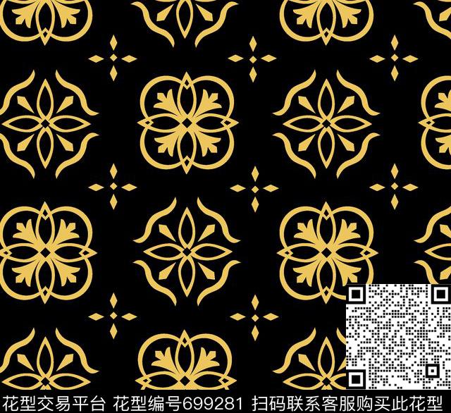 简单民族花-Color 1.tif - 699281 - 几何图形 时尚女装 时尚简单瓷砖花 - 传统印花花型 － 女装花型设计 － 瓦栏