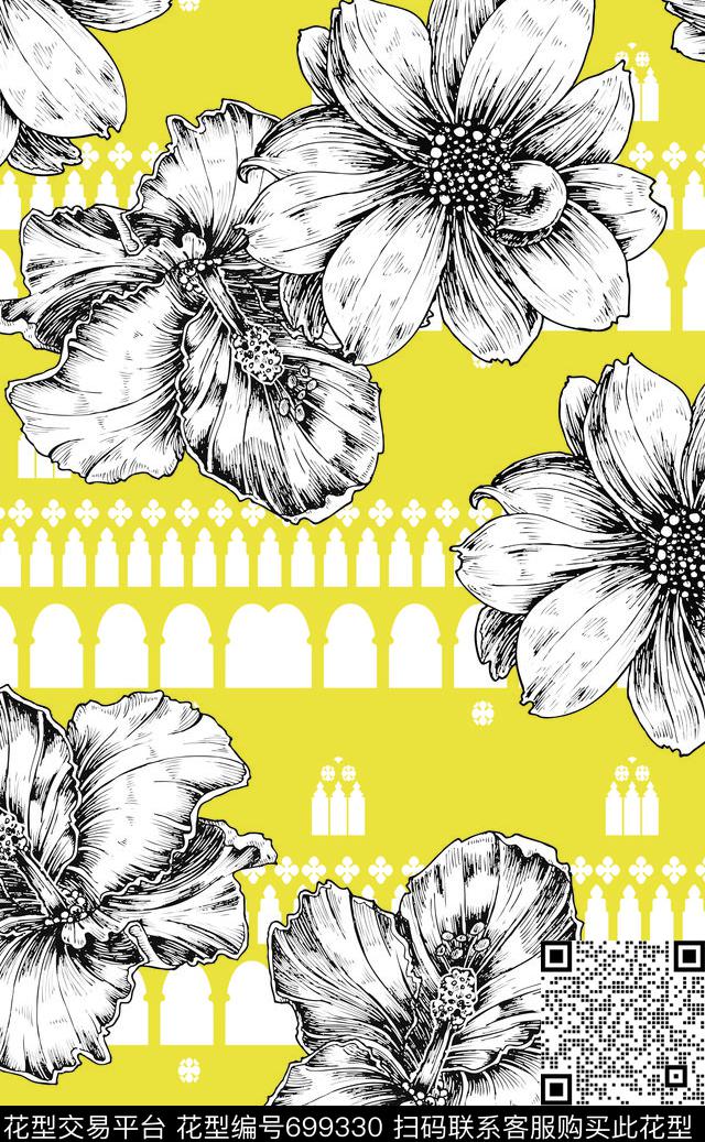 素描花.tif - 699330 - 花朵 花卉 大花 - 传统印花花型 － 女装花型设计 － 瓦栏