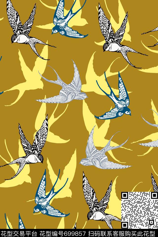 燕子飞舞09013.tif - 699857 - 中国风 传统实色 燕子飞舞 - 传统印花花型 － 女装花型设计 － 瓦栏