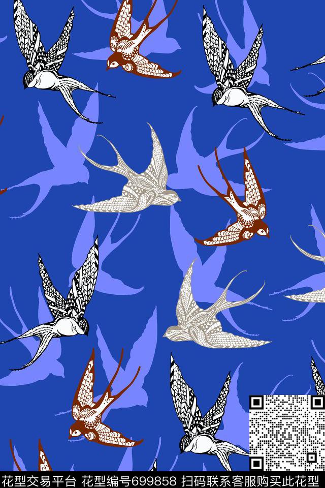 燕子飞舞09013b.tif - 699858 - 中国风 传统实色 燕子飞舞 - 传统印花花型 － 女装花型设计 － 瓦栏