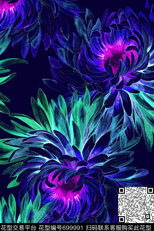 抽象花卉菊花数码印花花型下载（图片编号: 699991） - 瓦栏（Walan）