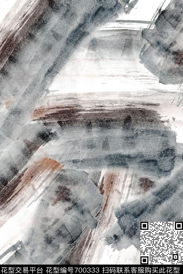手绘水墨笔触数码印花花型下载（图片编号: 700333） - 瓦栏（Walan）