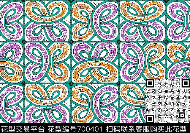 sj0029.tif - 700401 - 蜡印 方形 格子 - 传统印花花型 － 女装花型设计 － 瓦栏