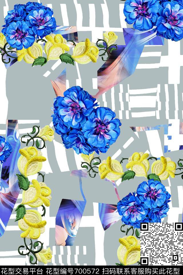 女装花卉几何数码印花花型下载（图片编号: 700572） - 瓦栏（Walan）