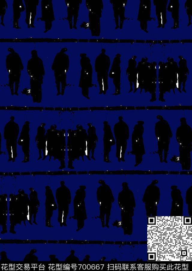 黑白休闲人物传统印花花型下载（图片编号: 700667） - 瓦栏（Walan）