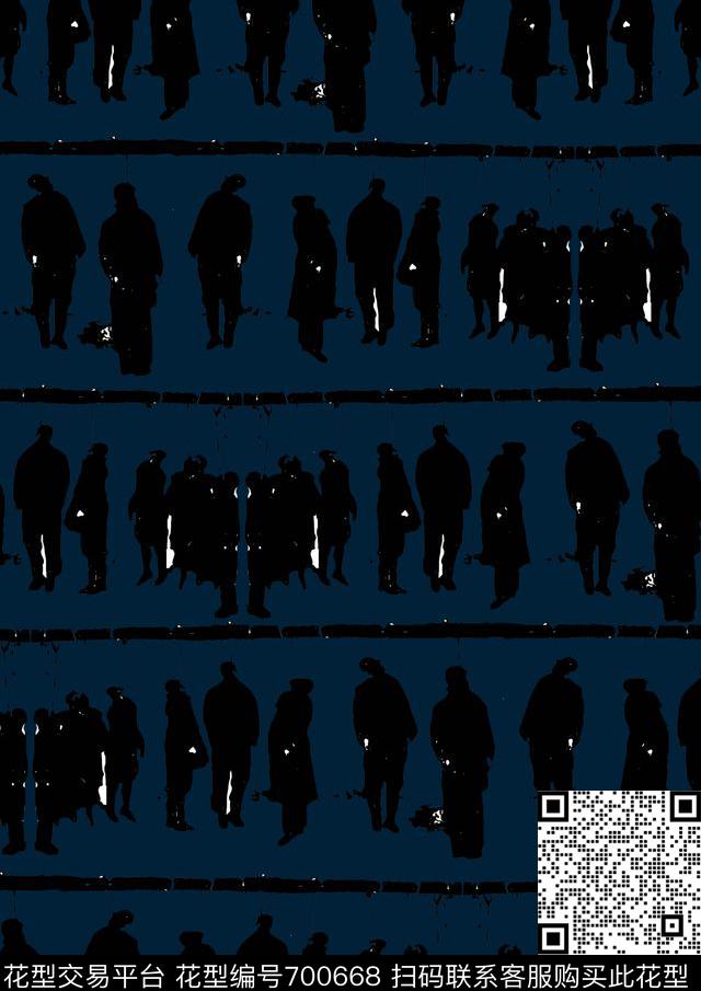 黑白休闲人物传统印花花型下载（图片编号: 700668） - 瓦栏（Walan）