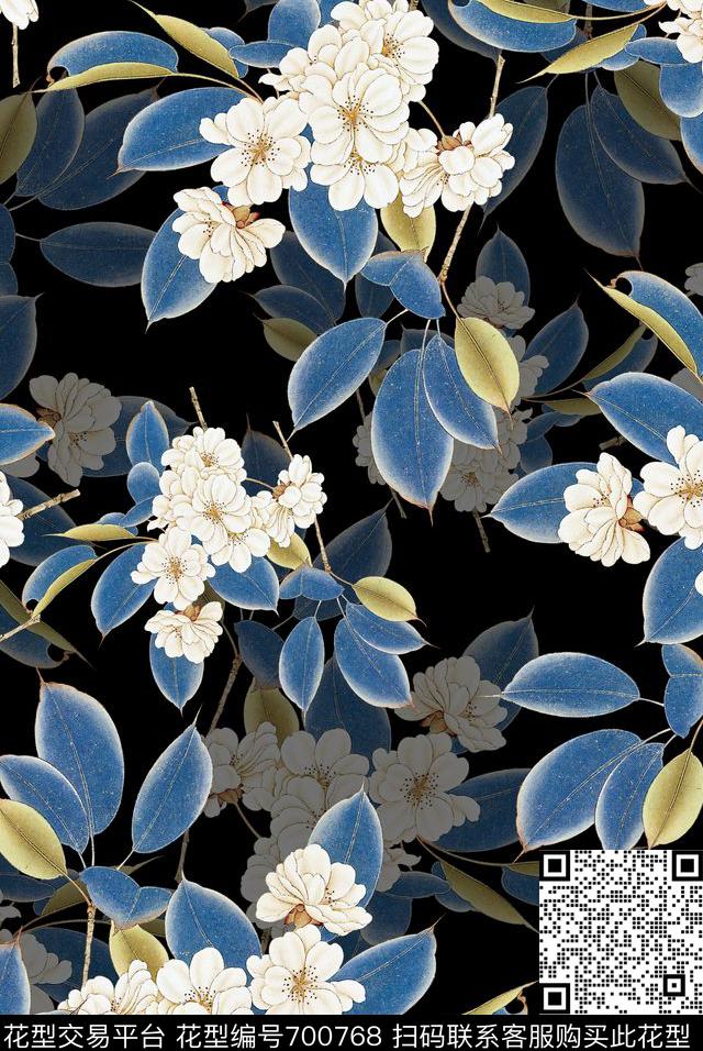 旗袍中国风国画数码印花花型下载（图片编号: 700768） - 瓦栏（Walan）
