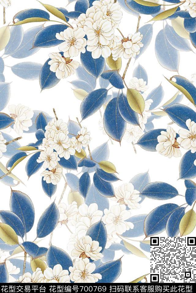 旗袍中国风国画数码印花花型下载（图片编号: 700769） - 瓦栏（Walan）
