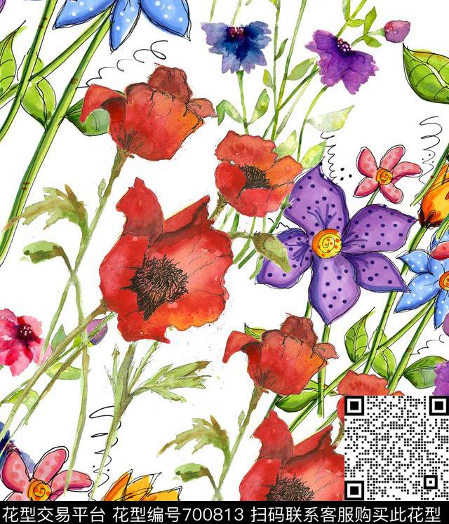 碎花花卉乱花数码印花花型下载（图片编号: 700813） - 瓦栏（Walan）