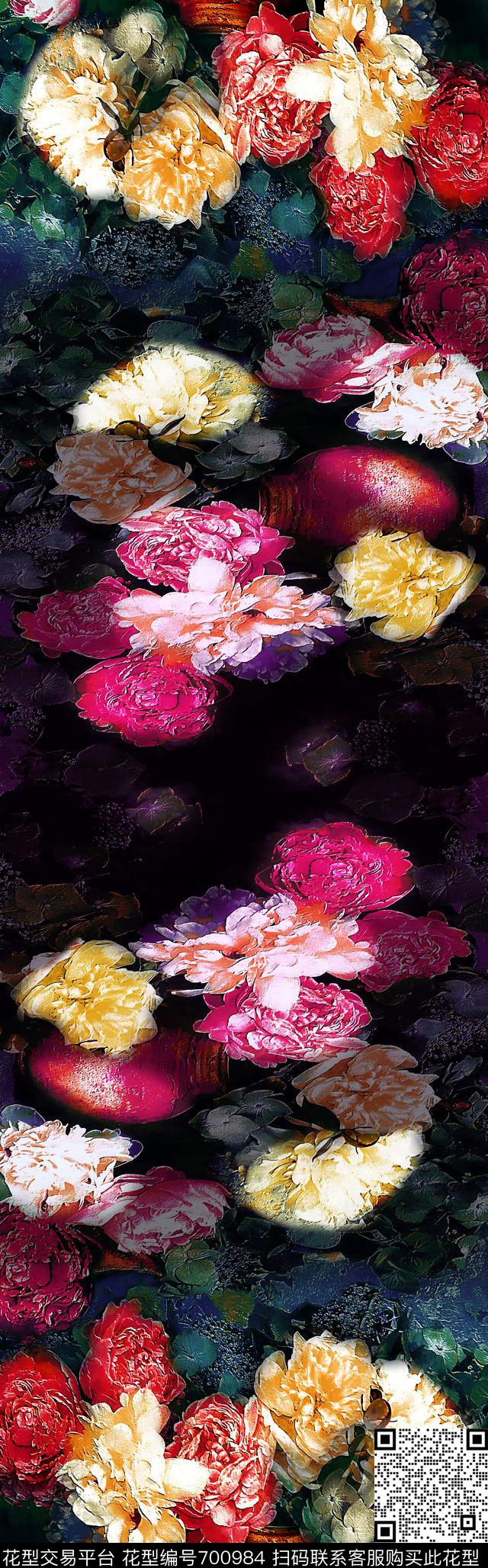 Y09C15-1.tif - 700984 - 披肩长巾 花卉 油画 - 数码印花花型 － 长巾花型设计 － 瓦栏