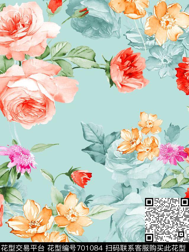 花朵花卉小清新数码印花花型下载（图片编号: 701084） - 瓦栏（Walan）