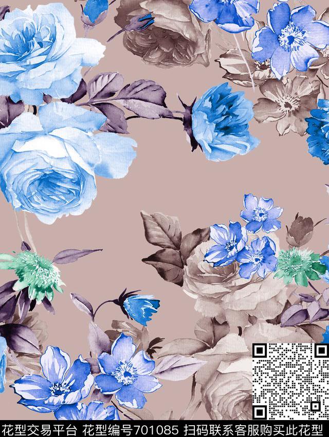 花朵花卉小清新数码印花花型下载（图片编号: 701085） - 瓦栏（Walan）