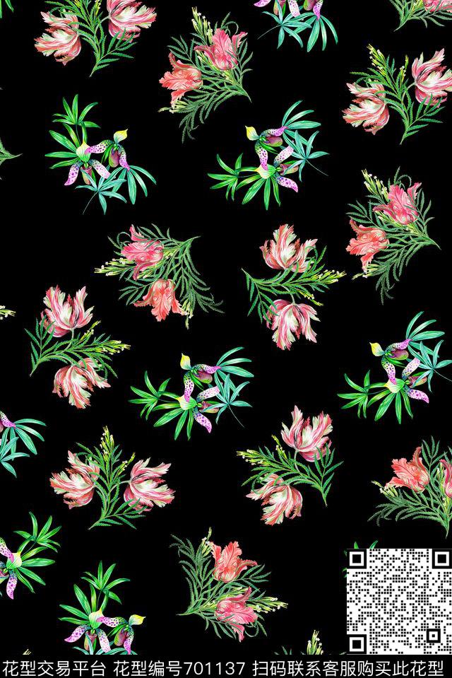 碎花花卉乱花数码印花花型下载（图片编号: 701137） - 瓦栏（Walan）
