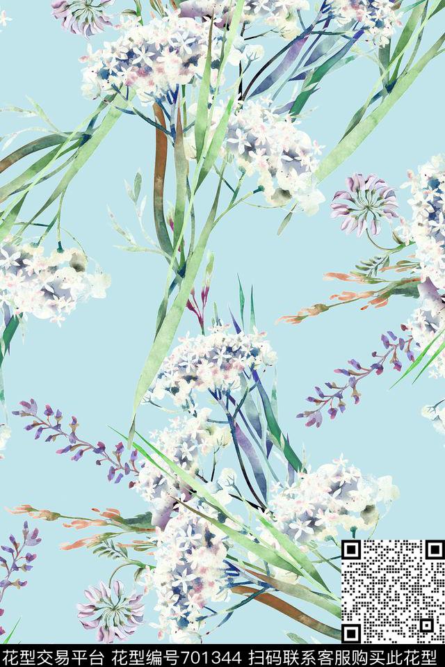 手绘薰衣草花卉数码印花花型下载（图片编号: 701344） - 瓦栏（Walan）