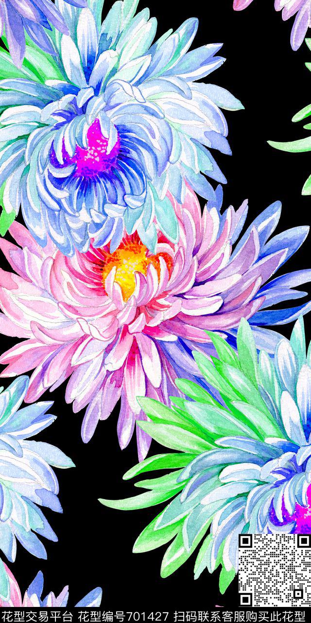 手绘大朵牡丹数码印花花型下载（图片编号: 701427） - 瓦栏（Walan）