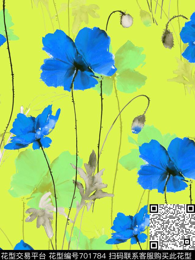 中国风花卉水墨数码印花花型下载（图片编号: 701784） - 瓦栏（Walan）