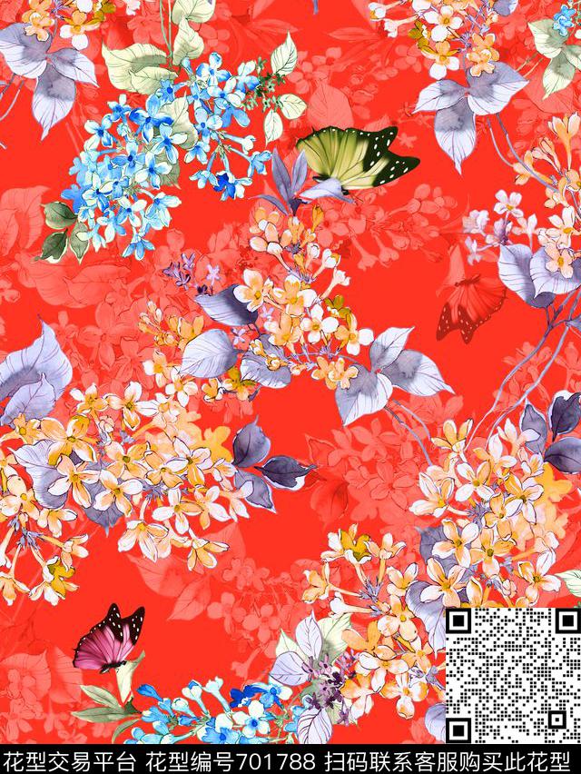 中国风小碎花花卉数码印花花型下载（图片编号: 701788） - 瓦栏（Walan）