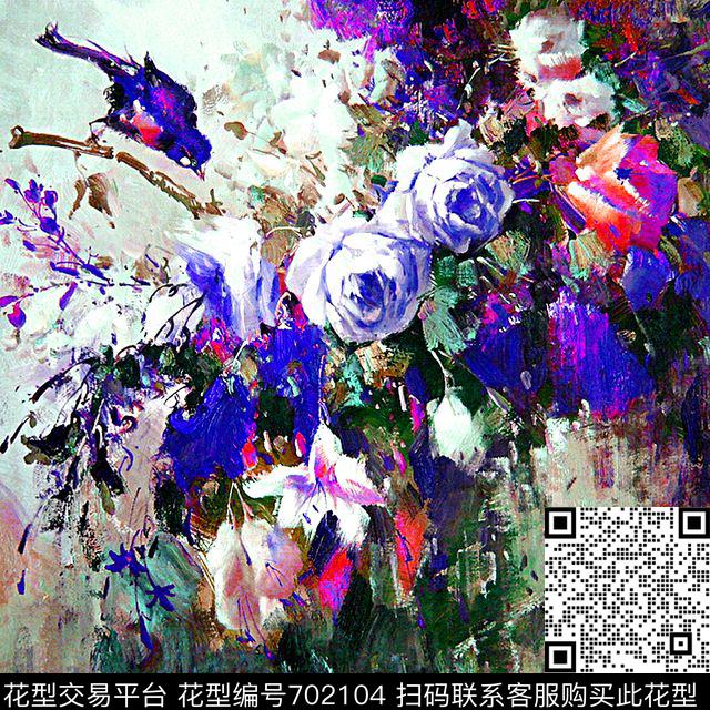 0983-2.jpg - 702104 - 花卉 乱花 油画 - 数码印花花型 － 方巾花型设计 － 瓦栏