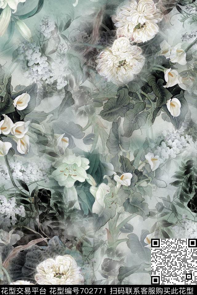 旗袍国画花卉数码印花花型下载（图片编号: 702771） - 瓦栏（Walan）