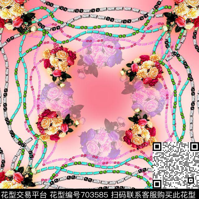 Y-0919-1.tif - 703585 - 花卉 丝巾 大方巾 - 数码印花花型 － 方巾花型设计 － 瓦栏