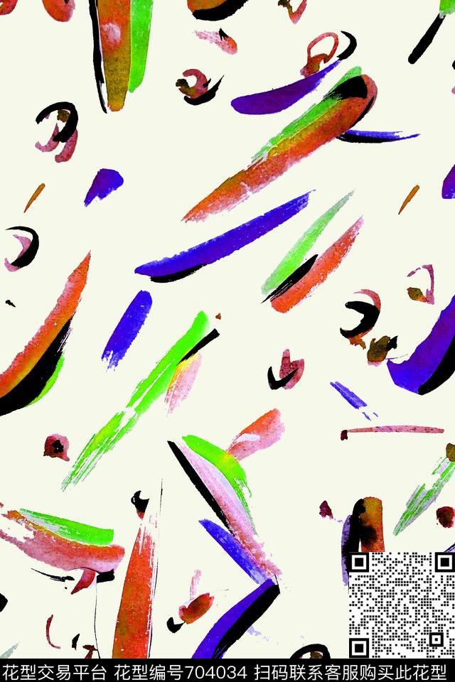 笔触抽象手绘数码印花花型下载（图片编号: 704034） - 瓦栏（Walan）
