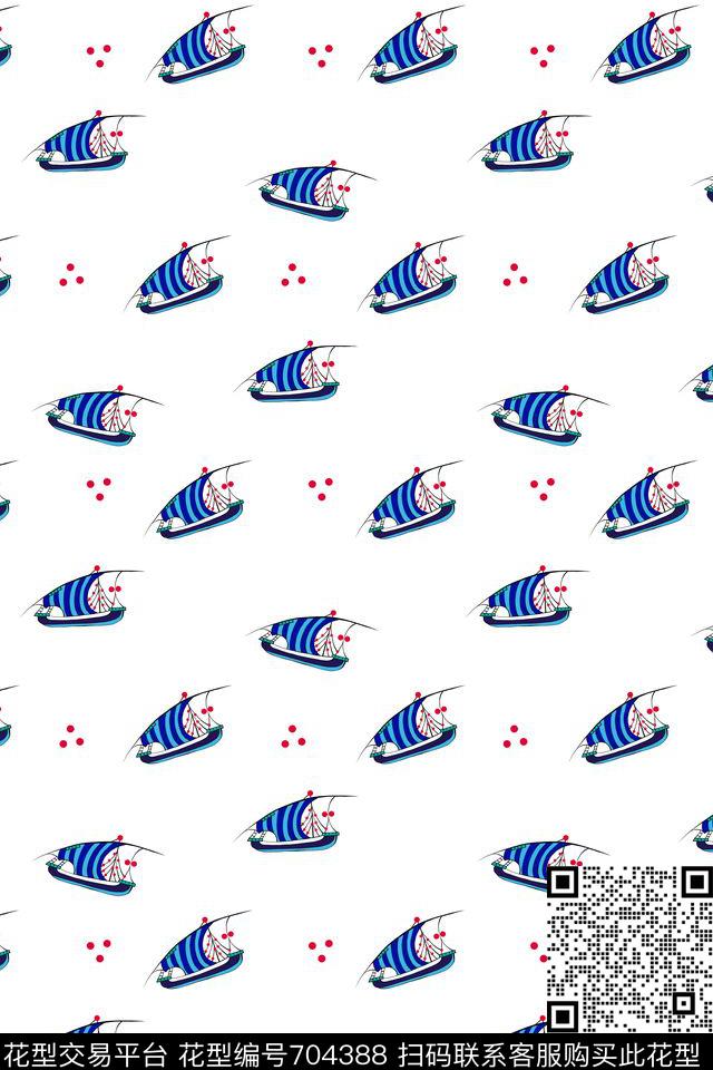 趣味海洋元素帆船传统印花花型下载（图片编号: 704388） - 瓦栏（Walan）