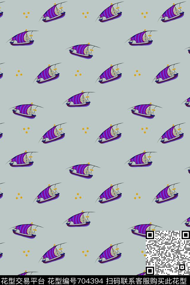 趣味海洋元素帆船传统印花花型下载（图片编号: 704394） - 瓦栏（Walan）