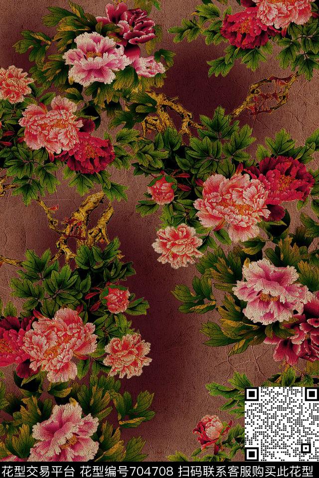 9121-2.jpg - 704708 - 香云纱 牡丹 花卉 - 数码印花花型 － 女装花型设计 － 瓦栏