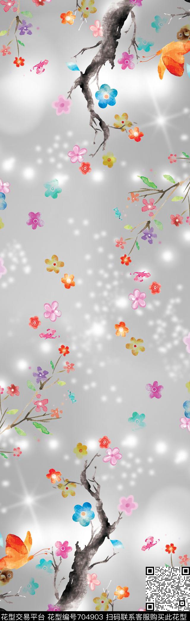 花卉围巾小花数码印花花型下载（图片编号: 704903） - 瓦栏（Walan）
