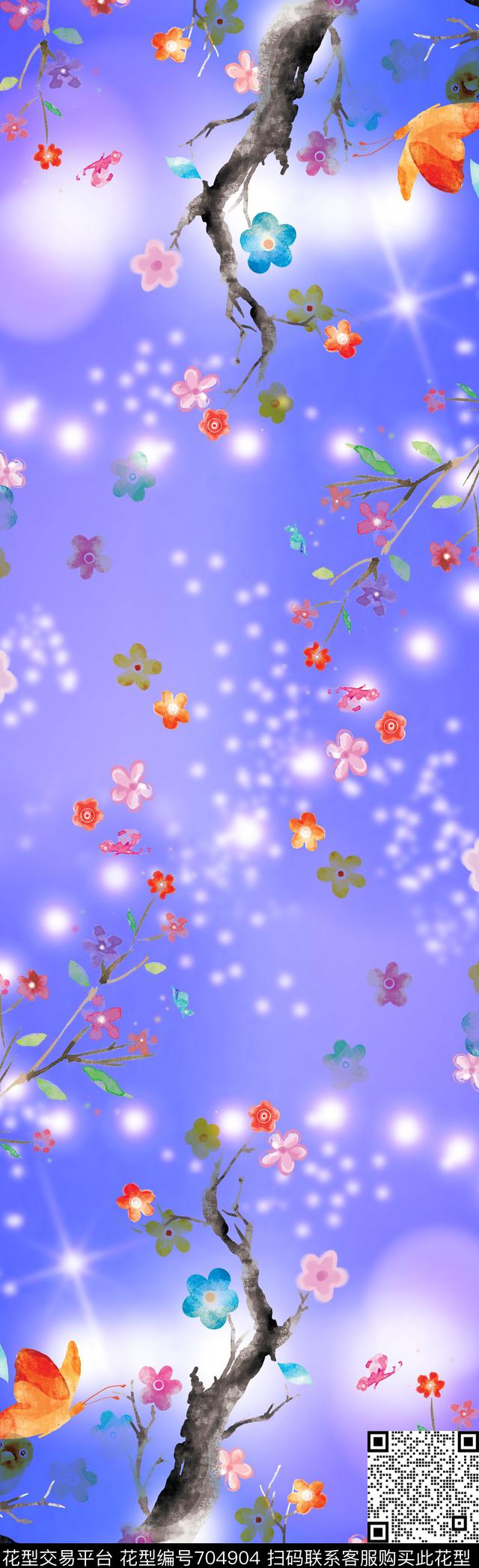 花卉围巾小花数码印花花型下载（图片编号: 704904） - 瓦栏（Walan）