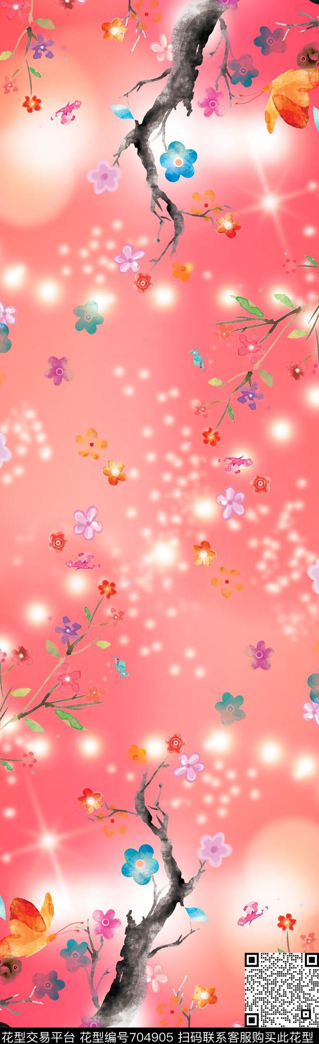 花卉围巾小花数码印花花型下载（图片编号: 704905） - 瓦栏（Walan）