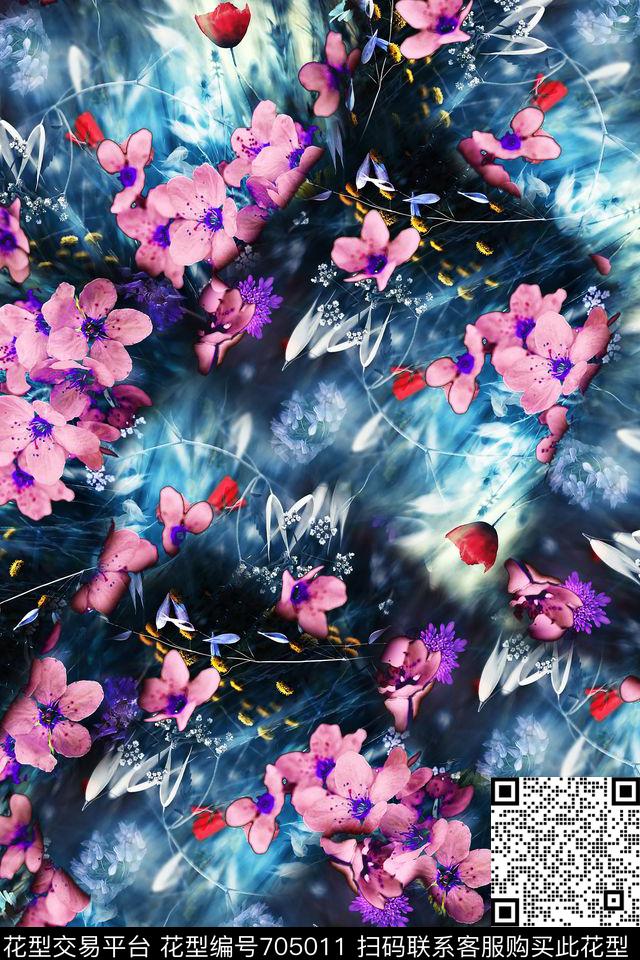 女装牛仔花卉数码印花花型下载（图片编号: 705011） - 瓦栏（Walan）