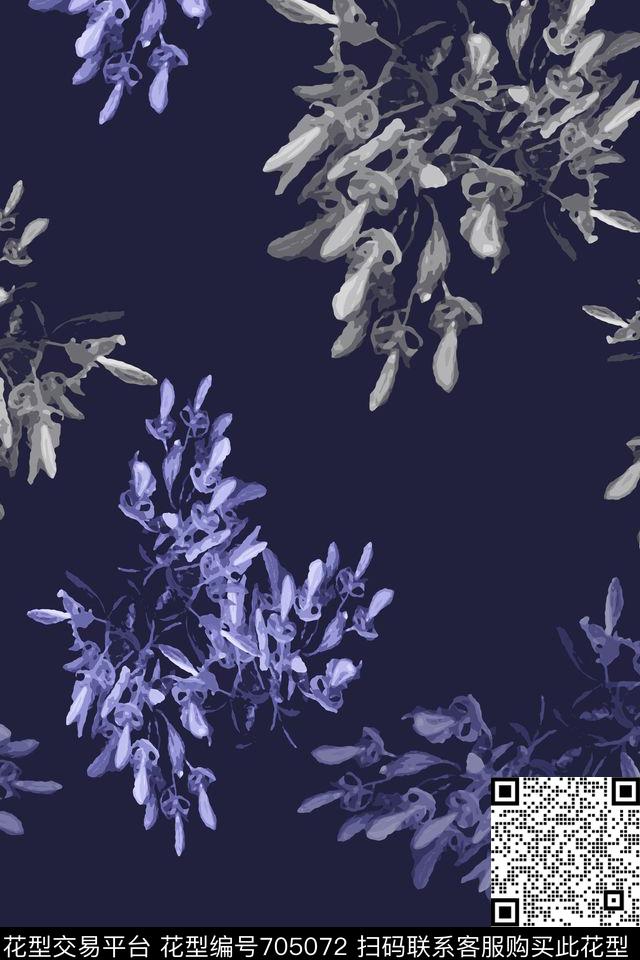 青蓝雅韵系列植物花卉抽象花卉传统印花花型下载（图片编号: 705072） - 瓦栏（Walan）