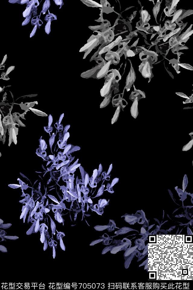 青蓝雅韵系列植物花卉抽象花卉传统印花花型下载（图片编号: 705073） - 瓦栏（Walan）