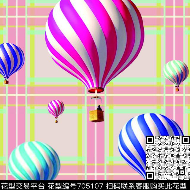 热气球-格子-53.jpg - 705107 - 卡通 床品 粉色 - 数码印花花型 － 墙纸花型设计 － 瓦栏