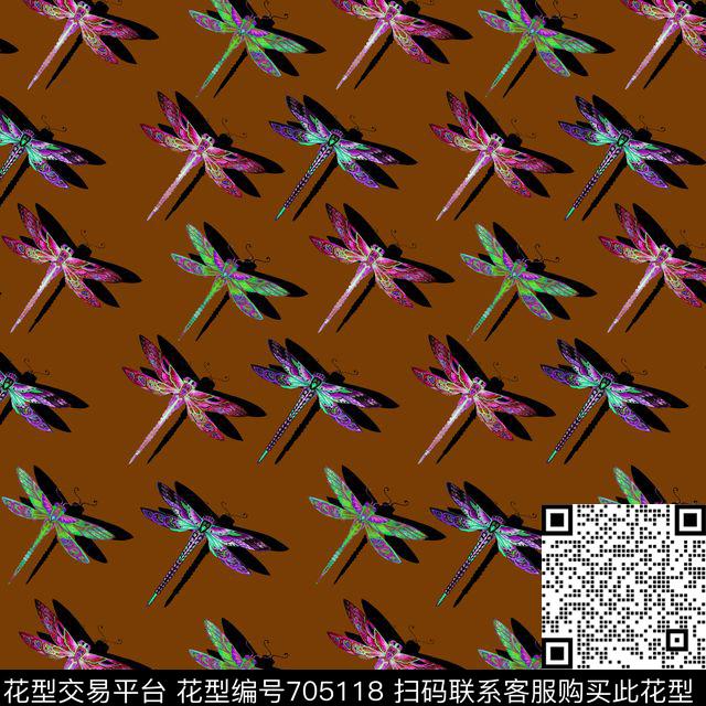 民族花纹阴影蜻蜓咔.jpg - 705118 - 昆虫 民族花纹蜻蜓 阴影 - 数码印花花型 － 女装花型设计 － 瓦栏