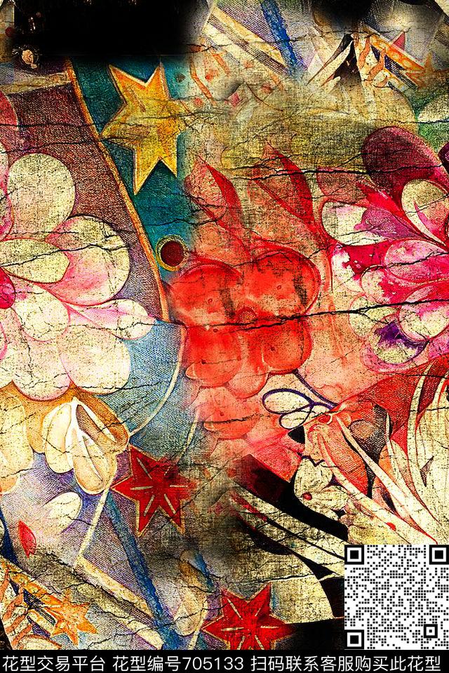 9131-1.jpg - 705133 - 旗袍花 花朵 花卉 - 数码印花花型 － 女装花型设计 － 瓦栏
