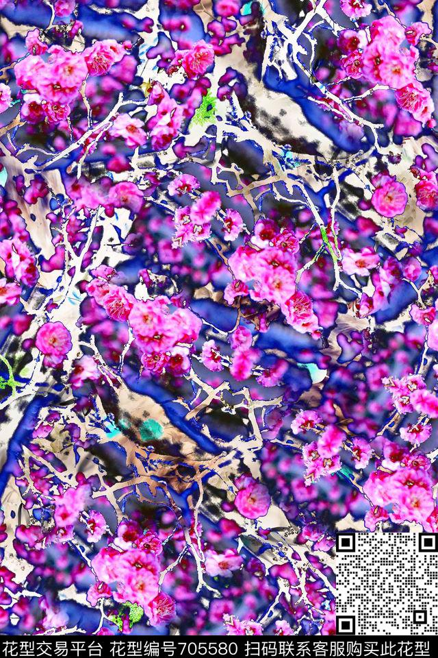 女装复古花卉数码印花花型下载（图片编号: 705580） - 瓦栏（Walan）