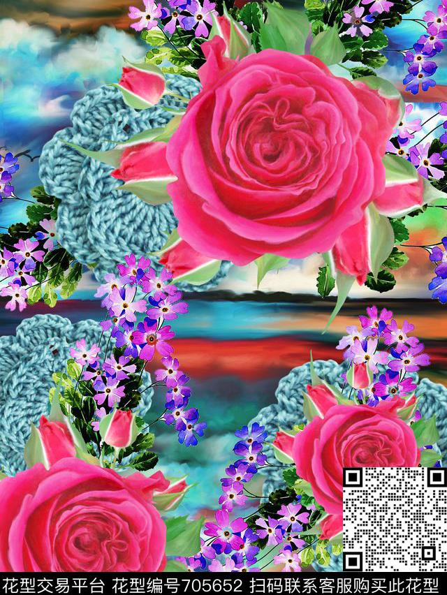 MAX-女装花卉抽象手绘水彩数码印花花型下载（图片编号: 705652） - 瓦栏（Walan）